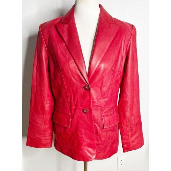 Vintage Y2K ALFANI Cherry Red Soft Leather Blazer Jacket Size‎ Medium - Picture 1 of 5